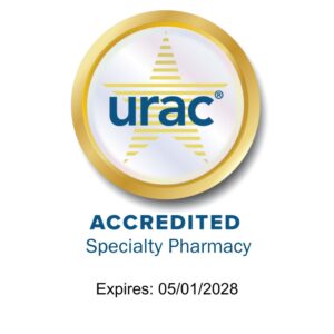 URAC Accredited Specialty Pharmacy seal, expires May 1, 2028